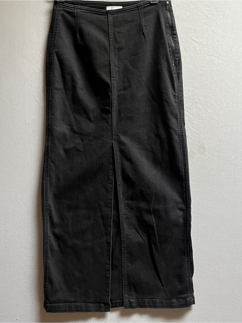 OAK + FORT Organic Cotton Black Denim Midi Skirt Front Slit Sz 28